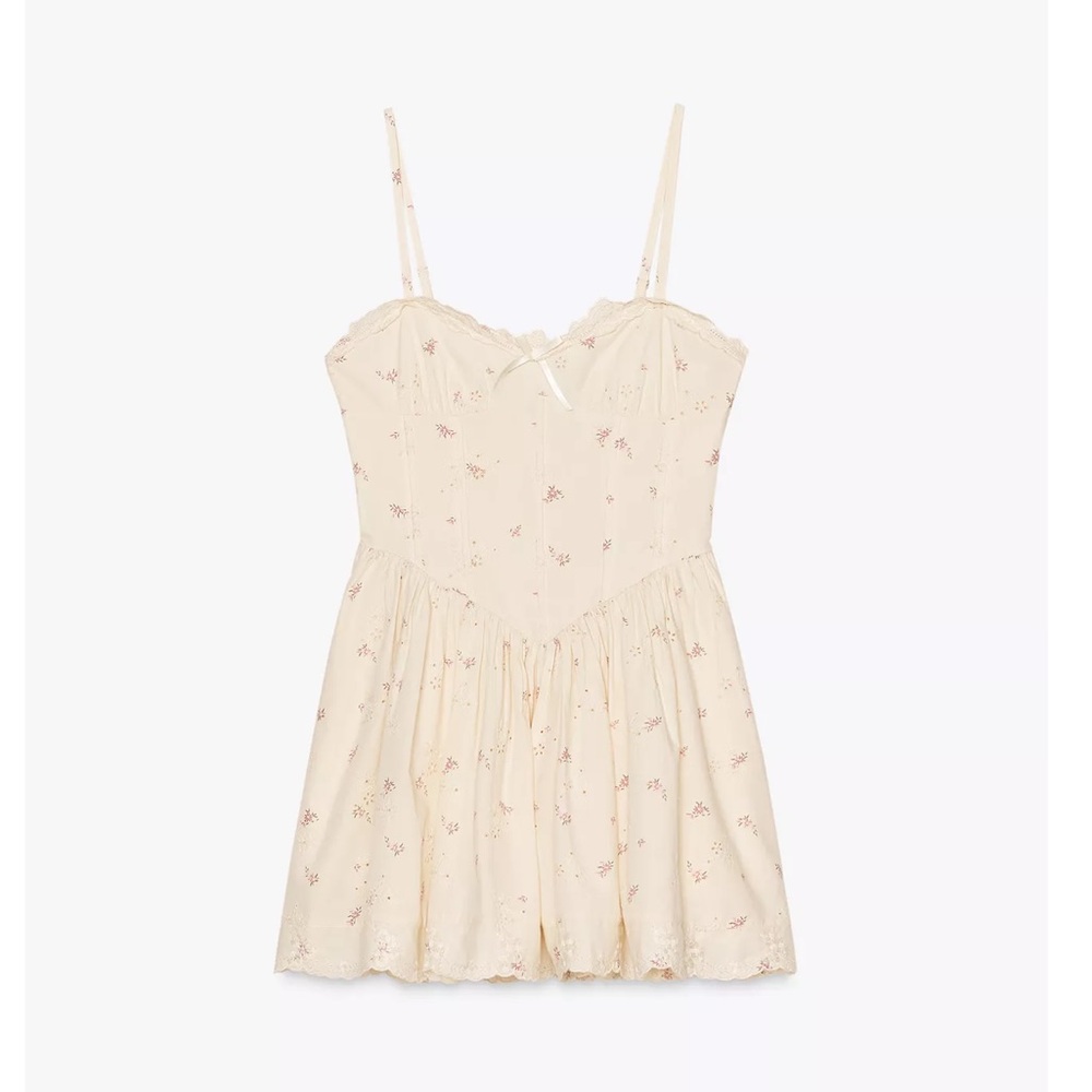 Zara Floral Print Poplin Corset Dress -vanilla NWT - Picture 4 of 7
